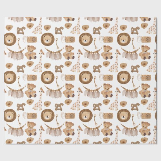 ヴィンテージ幼少期のおもちゃは、ライオン、クマ、ロッキングホース ラッピングペーパー (シーム)