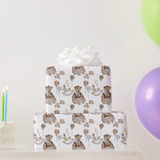 ヴィンテージ幼少期のクマのロッキングホース風船 ラッピングペーパー (パーティーギフト)