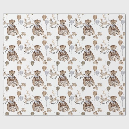 ヴィンテージ幼少期のクマのロッキングホース風船 ラッピングペーパー (フラット)