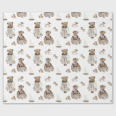 ヴィンテージ幼少期のクマ、引っ張る玩具、ブロック、ボート ラッピングペーパー (フラット)