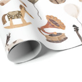 ヴィンテージ幼少期の熊，風船，ロッキング馬 ラッピングペーパー (ロールコーナー)