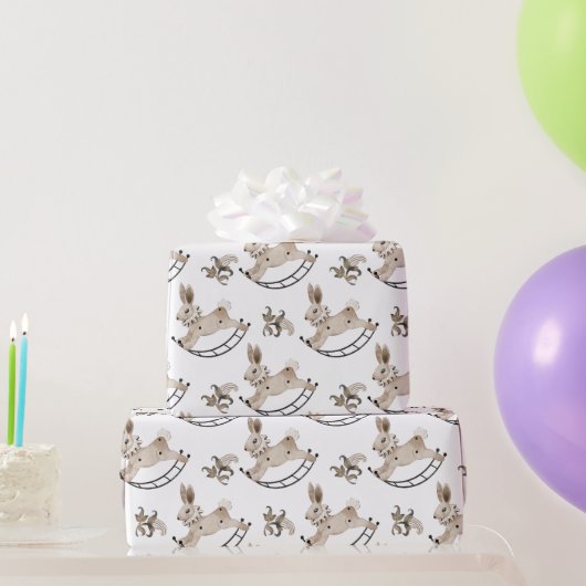 ヴィンテージ幼少期バニーのロッキングホース ラッピングペーパー (パーティーギフト)