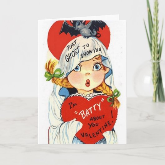 ヴィンテージ幽霊とこうもりバレンタインデーカード シーズンカード (正面)