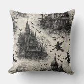 ヴィンテージ幽霊のよく出るハウスと魔女トイレパターン クッション (正面)