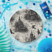 ヴィンテージ幽霊のよく出るハウスと魔女トイレパターン ペーパープレート (パーティー)