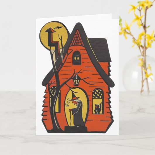 ヴィンテージ幽霊のよく出るハウスハロウィーングリーティングカード カード (黄色い花)