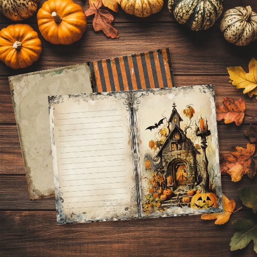 ヴィンテージ幽霊のよく出るハウスハロウィーンジャンクジャーナルページ