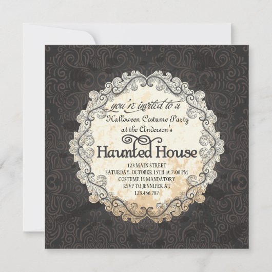 ヴィンテージ幽霊のよく出るハウスハロウィーン衣装パーティー 招待状 (正面)
