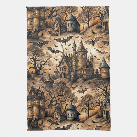 ヴィンテージ幽霊のよく出るハウス キッチンタオル (縦)