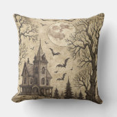 ヴィンテージ幽霊のよく出るハウス&フルムーン クッション (正面)