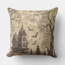 ヴィンテージ幽霊のよく出るハウス&フルムーン クッション