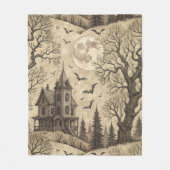 ヴィンテージ幽霊のよく出るハウス&フルムーン フリースブランケット (正面)