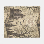 ヴィンテージ幽霊のよく出るハウス&フルムーン フリースブランケット (正面(横))