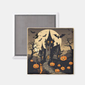 ヴィンテージ幽霊のよく出るハロウィーンハウス,カボチャ,こうもり マグネット (正面/裏面)