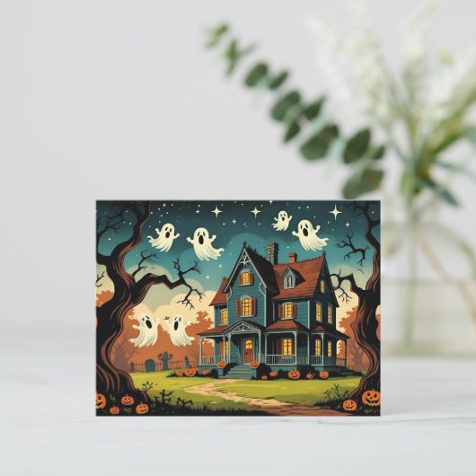 ヴィンテージ幽霊のよく出るハロウィーンハウス シーズンポストカード (スタンド正面)