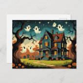 ヴィンテージ幽霊のよく出るハロウィーンハウス シーズンポストカード (正面/裏面)