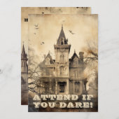 ヴィンテージ幽霊のよく出るマンションハローウィンパーティ 招待状 (正面/裏面)