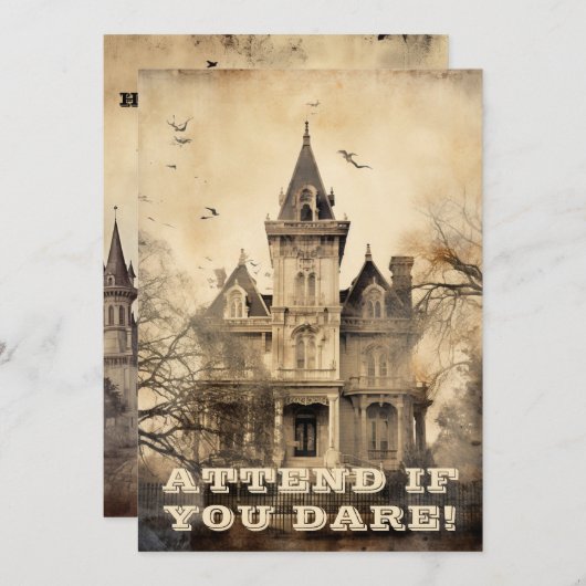 ヴィンテージ幽霊のよく出るマンションハローウィンパーティ 招待状 (正面/裏面)