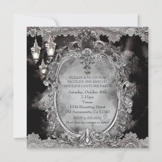 ヴィンテージ幽霊のよく出るレディハローウィンパーティ招待状 招待状 (裏面)