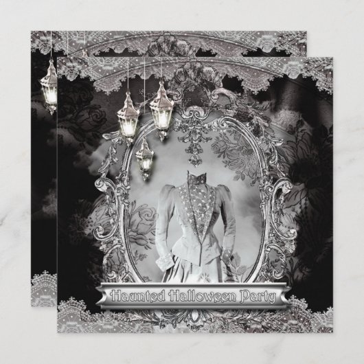 ヴィンテージ幽霊のよく出るレディハローウィンパーティ招待状 招待状 (正面/裏面)