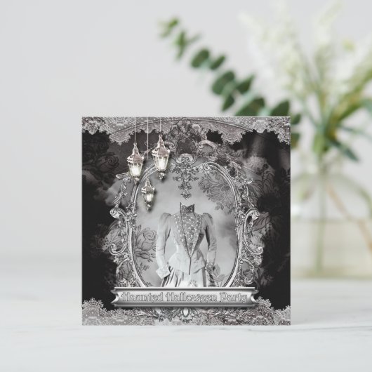 ヴィンテージ幽霊のよく出るレディハローウィンパーティ招待状 招待状 (スタンド正面)