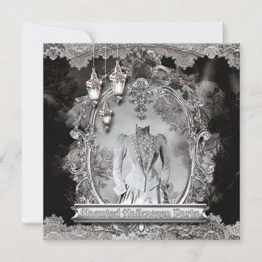 ヴィンテージ幽霊のよく出るレディハローウィンパーティ招待状 招待状 (正面)