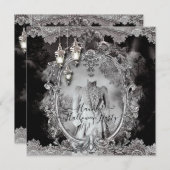 ヴィンテージ幽霊のよく出るレディーハロウィーンディナーパーティー 招待状 (正面/裏面)