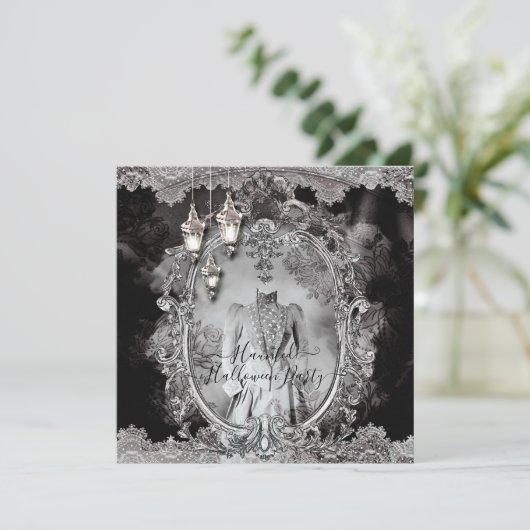 ヴィンテージ幽霊のよく出るレディーハロウィーンディナーパーティー 招待状 (スタンド正面)