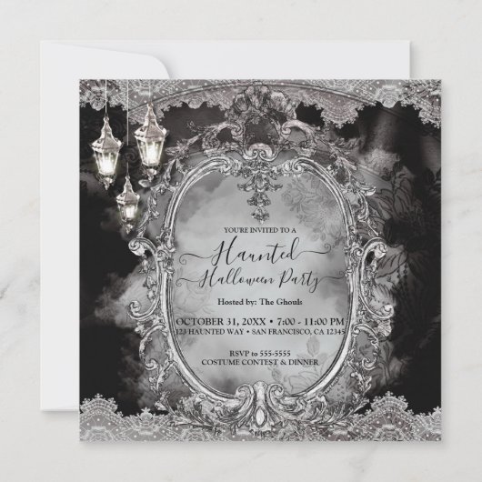 ヴィンテージ幽霊のよく出るレディーハロウィーンディナーパーティー 招待状 (裏面)