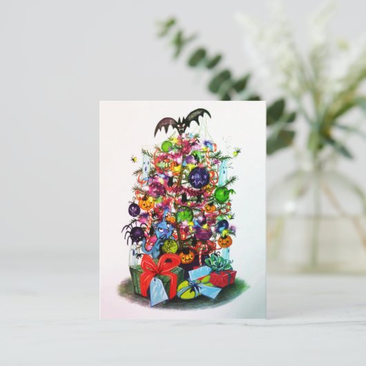 ヴィンテージ幽霊キャットパンプキンハロウィンスパイダーパーティー シーズンポストカード (スタンド正面)