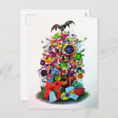 ヴィンテージ幽霊キャットパンプキンハロウィンスパイダーパーティー シーズンポストカード (正面/裏面)