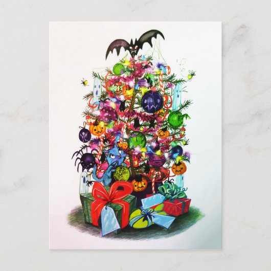 ヴィンテージ幽霊キャットパンプキンハロウィンスパイダーパーティー シーズンポストカード (正面)