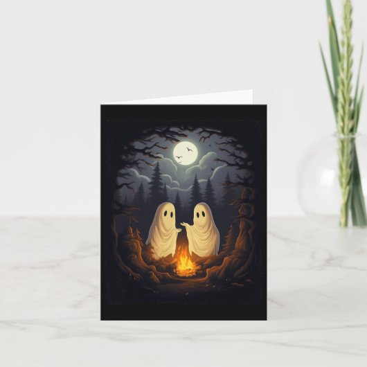 ヴィンテージ幽霊キャンピングキャンプファイアゴシックハロウィンミー カード (正面)