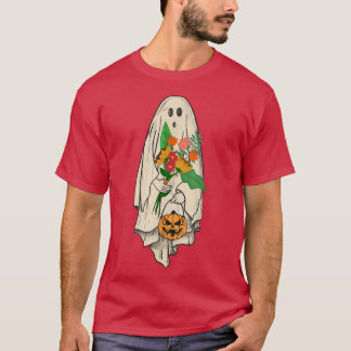 ヴィンテージ幽霊フローラかわいいグラフィックハロウィン不気味 Tシャツ