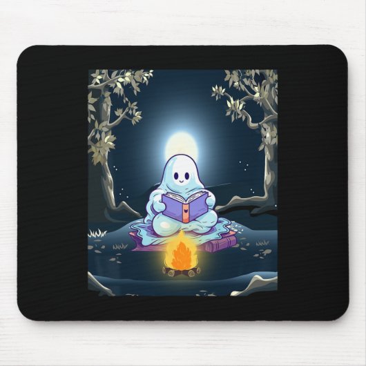 ヴィンテージ幽霊ブック読ズキャンピングフォレストハロウィー マウスパッド (正面)