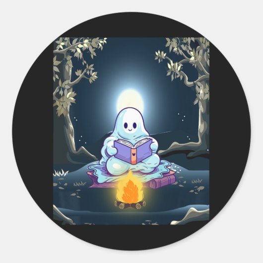 ヴィンテージ幽霊ブック読ズキャンピングフォレストハロウィー ラウンドシール (正面)