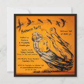 ヴィンテージ幽霊、カラス、こうもり、猫ハローウィンパーティ 招待状 (裏面)