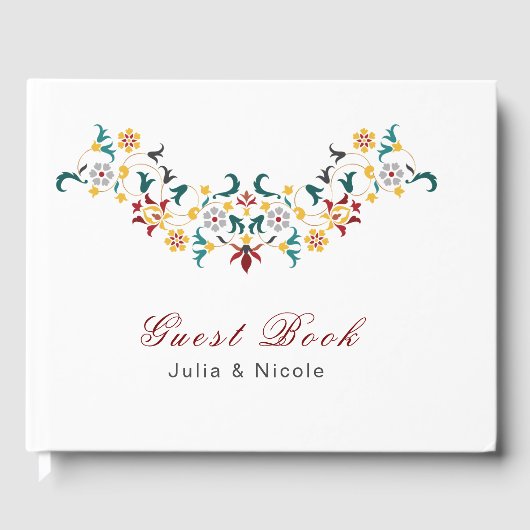 ヴィンテージ幾何クラシカル複雑な結婚モチーフ ゲストブック (正面)