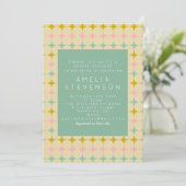 ヴィンテージ幾何パステルスターモダンブライダルシャワー 招待状 (スタンド正面)