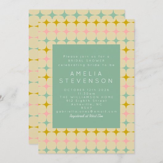 ヴィンテージ幾何パステルスターモダンブライダルシャワー 招待状 (正面/裏面)