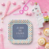 ヴィンテージ幾何学タイル モチーフ 青 結婚式 オーダーメイド ペーパープレート (パーティー)