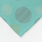 ヴィンテージ幾何学円の線パターンターコイズ フリースブランケット (角)