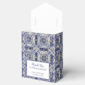 ヴィンテージ幾何学模様の青と白のタイルパターン フェイバーボックス (オープン)