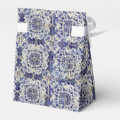 ヴィンテージ幾何学模様の青と白のタイルパターン フェイバーボックス (裏面サイド)