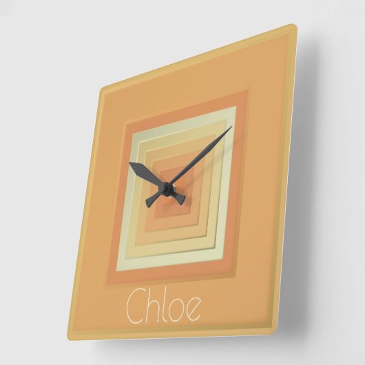 ヴィンテージ幾何学模様(ソフト黄色とオレンジ) スクエア壁時計 (傾斜)