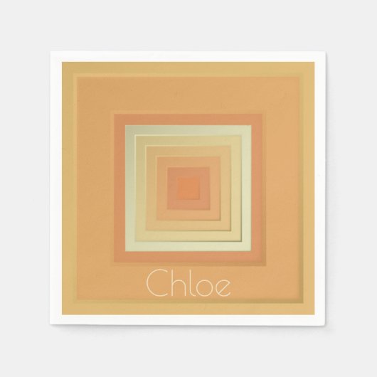 ヴィンテージ幾何学模様（ソフト黄色とオレンジ） スタンダードカクテルナプキン (正面)