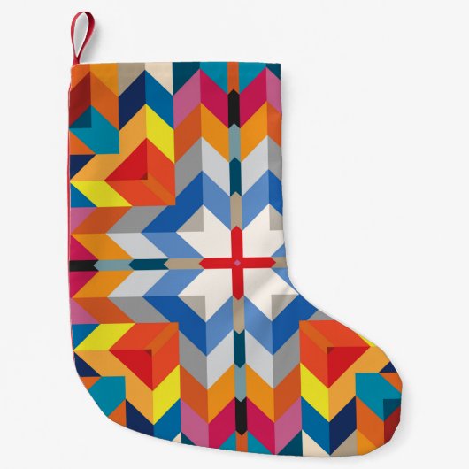 ヴィンテージ幾何学模様:北欧カラーブロック スモールクリスマスストッキング (正面)