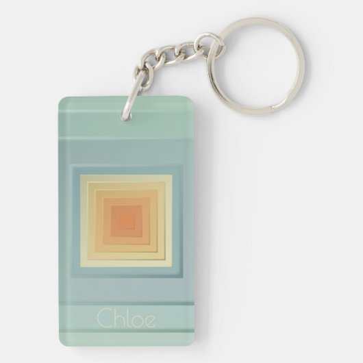 ヴィンテージ幾何学模様(淡青色と黄色) キーホルダー (裏面)