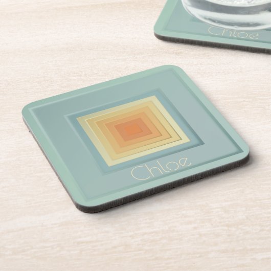 ヴィンテージ幾何学模様（淡青色と黄色） コースター (左側)