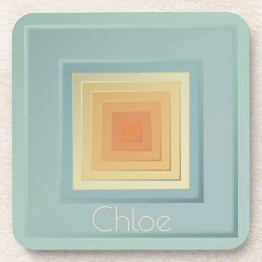 ヴィンテージ幾何学模様（淡青色と黄色） コースター (正面)